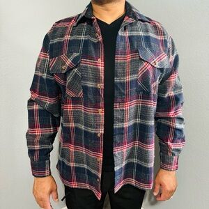 Mountain Ridge Explore Life Plaid Button Down Long Sleeves Collared Flannel Sz L